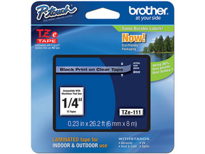 Cinta de impresión Laminada Brother, Negro sobre Transparente, Modelo: TZE111.