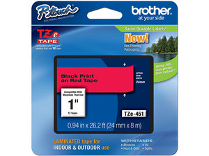 Cinta de impresión Laminada Brother, Negro sobre Rojo, Modelo: TZE451.
