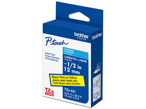 Cinta Laminada Brother TZE631G, Estandar, 12mm x 8m, Cinta Amarilla.
