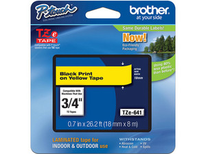 Cinta de impresión Laminada Brother, Negro sobre Amarillo, Modelo: TZE641.