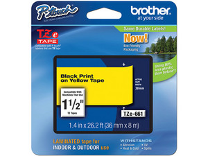 Cinta de impresión Laminada Brother, Negro sobre Amarillo, Modelo: TZE661.