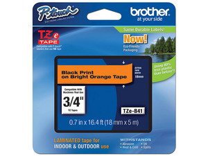Cinta de impresión Laminada Brother, Negro sobre Naranja Fluorescente, Modelo: TZEB41.