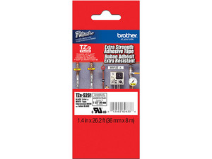 Cinta laminada superadhesiva Brother Negro sobre Blanco, Modelo TZES261
