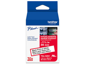 Cinta de impresión Laminada Brother, Negro sobre Blanco, Modelo: TZES261G.