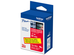 Cinta Brother Extra Adhesivo, 24mm×8m, Amarilla, Texto Negro, Modelo TZES651G.