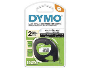 Cinta etiquetadora Dymo Letratag, negro sobre blanco, material papel, paquete con 2 piezas.
