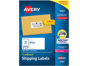Etiquetas Avery para Impresión Láser, 100 hojas con 10 etiquetas de 2" x 4". Color Blanco.