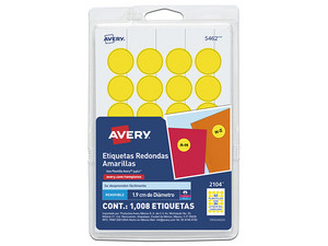 Etiqueta Avery Circular, 1.9cm de diámetro, Paquete con 1,008 etiquetas. Color Amarillo.