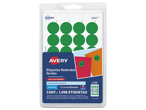 Etiqueta Avery Circular de 1.9 cm de Diámetro, 1008 Etiquetas. Color Verde.