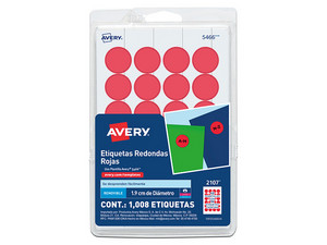 Etiqueta Avery 2107, Redonda color roja, de 1.9cm.