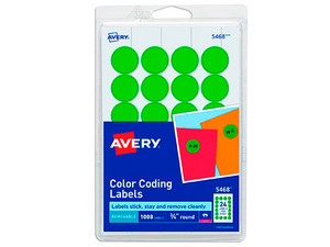 Etiqueta Avery Circular, 1.9cm de diámetro, Paquete con 1,008 etiquetas. Color Verde.