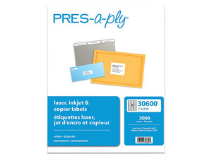 Paquete de etiquetas adhesivas Avery 30600 con 3000 etiquetas, 1" x 2 5/8". Color Blanco.