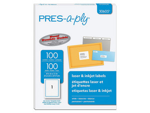 Paquete de 100 Etiquetas Avery de 8.5" x 11". Color Blanco.