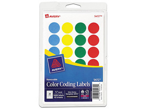 Etiquetas Avery removibles con forma circulares. Colores.