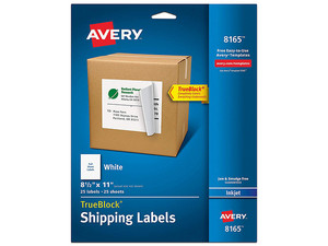 Paquete de etiquetas Avery 8165 con 25 etiquetas de 11" x 8 1/2". Color Blanco.