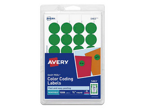 Paquete de Etiquetas redondas Avery 2105, 24 hojas, 1.9 cm diámetro, Color Verde.