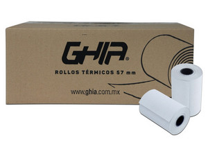 Rollo de papel térmico GHIA CTG574N de 57 x 40 mm. Color Blanco. (Reacción Negro)