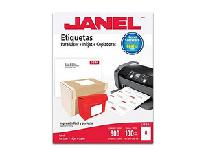 Paquete de Hojas de Etiquetas Janel J-5164 para Impresoras Láser, Inkjet y Copiadoras, Tamaño Carta, 25 hojas con 6 etiquetas, Color Blanco.