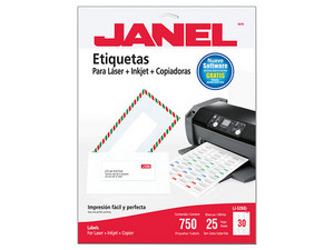 Paquete de Hojas de Etiquetas Janel J-5260 para Impresoras Láser, Inkjet y Copiadoras, 750 etiquetas, Color Blanco.