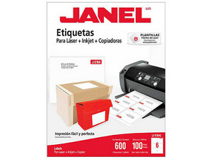 Etiqueta blanca media de 85x102mm, empaque con 600 etiquetas, marca Janel.