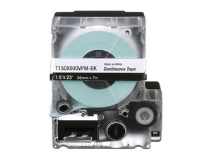 Casete de Etiquetas de Vinilo de Cinta Continua, Uso Interior y Exterior, 36 mm (1.5 in) de ancho x 7.6 m de largo. Color Negro Sobre Blanco.