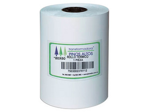 Rollo de Papel Térmico Pinos Altos RT8060 de 80 x 60mm, color blanco. Caja con 50 piezas