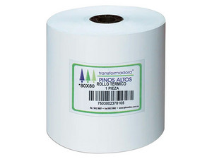 Rollo de Papel Térmico Pinos Altos RT8080 de 80 x 80mm, color blanco. Caja con 50 piezas