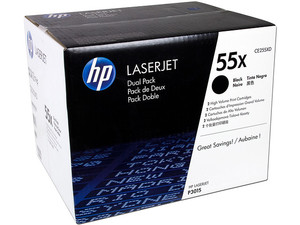 Pack de 2 cartuchos de tóner HP 55X Negro Alto rendimiento Laserjet Original (CE255XD).
