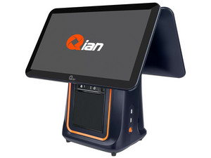 Punto de venta QIAN POS AIO, Pantalla dual de 15.6", Impresora térmica de 80mm y escáner de código de barras 1D y 2D.