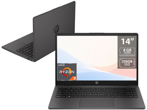 Laptop HP 245 G10: 
Procesador AMD Ryzen 3 7320U (hasta 4.1 GHz), 
Memoria de 8GB DDR4, 
SSD de 256GB, 
Pantalla de 14" LED, 
Video Radeon Graphics, 
S.O. Windows 11 Home (64 Bits).