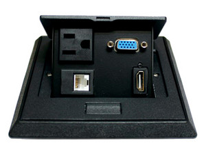 Panel de Conectores Redleaf PT605B Para Escritorio, 1 Contacto, HDMI, VGA, RJ-45 y USB, Color Negro.
