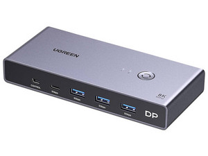 Conmutador KVM DisplayPort 8K UGREEN 25962 con DP 1.4, 2 Entradas y 1 Salida, 4 Puertos USB 3.0 (3 USBA y 1 USBC).