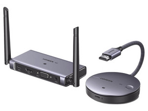 Transmisor y Receptor Inalámbrico UGREEN 90909A, hasta 50m, Audio 3.5mm, HDMI, VGA, 4k@30Hz, Color Gris.