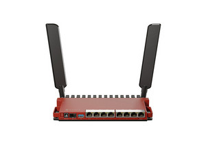 Router inalámbrico MikroTik L009UiGS-2HaxD-IN: 2GHz AX, 8 puertos Gigabit, 1 puerto SFP de 2.5 Gbps, Wi-Fi 6, 512MB RAM, soporte PoE, ideal para redes de alto rendimiento.