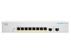 Switch Cisco CBS220-8P-E-2G-NA de 8 puertos RJ-45 Gigabit Ethernet (10/100/1000Mbps) y 2 puertos SFP, PoE.
