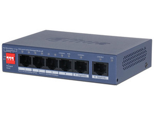 Switch PoE Dahua DH-CS4006-4ET2GT-36, 4 Puertos PoE 10/100 Mbps, 2 Puertos UpLink 10/100/1000 Mbps, 36W. Color Azul.