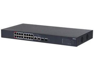 Switch Administrable Dahua DH-CS4218-16ET-240 de 16 puertos PoE y 2 Combo SFP, 90W, 8000 Direcciones Mac. Color Negro.