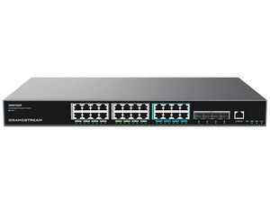Switch Grandstream GWN7822P de 24 puertos RJ45 PoE, 4 Puertos SFP+, Administrable Capa 3, 740W. Color Negro.