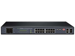 Switch PoE de 16 Puertos 10/100Mbps + 2 RJ45 + 2 SFP, 250W, LCD en Color, Modo CCTV, IEEE 802.3af/at.