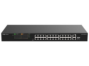 Switch Ruijie RG-ES126FGS-P de 24 Puertos PoE+ 10/100BASE-T, 2 Puertos 10/100/1000BASE-T, 1 Puerto Combo, Protección Eléctrica de 4KW, Monitoreo en la nube.