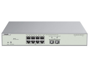 Switch Ruijie RG-NBS3300-8MG2XS-P de 8 puertos PoE+ 10/100/1000/2500BASE-T, 2 puertos SFP+, Administración por la Nube, Diseñado para Access Points Wi-Fi 6 y 7.