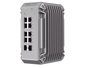 Switch Industrial PoE Ruijie, Ideal para temperaturas Extremas y protección contra descargas, 8 puertos Gigabit PoE 802.3af/at, 2 SFP para fibra 1Gb, gestión gratuita desde la nube, 125w.