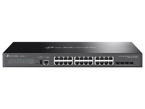 Switch TP-LINK SG5428X de 24 puertos 10/100/1000Mbps, 4 Ranuras SFP+ de 10Gbps, Administrable L3, Para Montaje en Rack, Color Negro.