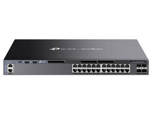 Switch Omada SG6428X L3 SDN Administrable, 24 puertos Gigabit, 4 puertos SFP+, Funciones RIP, VVRP, Servidor DHCP, Administración centralizada OMADA, Fuente Redundante, 4 Ventiladores Fijos, Capacidad de Conmutación 128 Gbps, Color Negro.