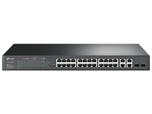 Switch Administrable TP-Link SL2428P TL-SL2428P, 24 Puertos RJ45 PoE AF/AT 10/100 Mbps, 2 Giga Combo RJ45/SFP, Potencia Total 250W, Ideal para Rack, Uso Interior, Gestión Centralizada con Omada.