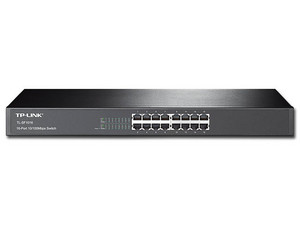 Switch TP-Link de 16 puertos 10/100Mbps para montaje en rack.