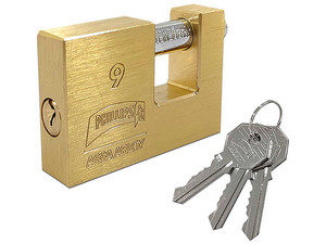 Candado para Cortina Metálica #9 Phillips MX111, Llave PH-52 para 5 pernos de combinación, Cuerpo de Latón.