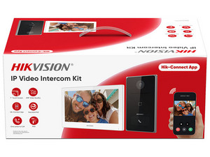Kit de Videoportero Hikvision DS-KIS608-P, Frente de Calle con cámara de 2MP (1024 x 600), Monitor Multi-Touch de 7", Wi-Fi, PoE.