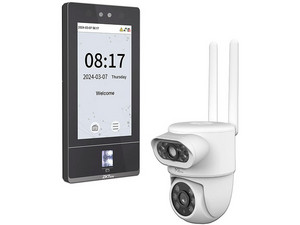 Paquete de Control de Acceso ZKTeco SenseFace 7A, Reconocimiento Facial y Huella Digital, Cámara de Doble Lente PTZ NGTeco NGSH01C8AN de 4MP.