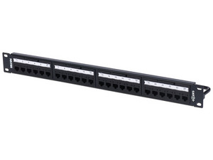 Panel de parcheo BELDEN RV6PPF1U24BK de 24 puertos, 1U, Cat6. Color Negro.
